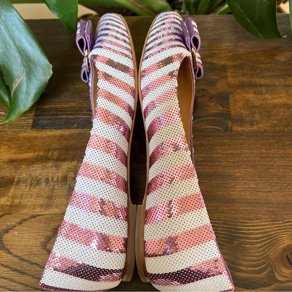 NEW! Salvatore Ferragamo $850 Varina Pink/White Sequin Vara Bow Flats 9.5B - Picture 8 of 12